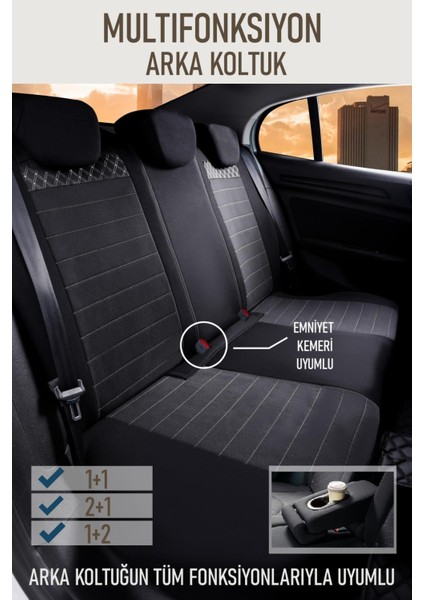 Mercedes Cla Uyumlu Yarı Deri Oto Koltuk Kılıfı Ön/arka 5 Li Set Atlas Siyah-Beyaz fiyatları