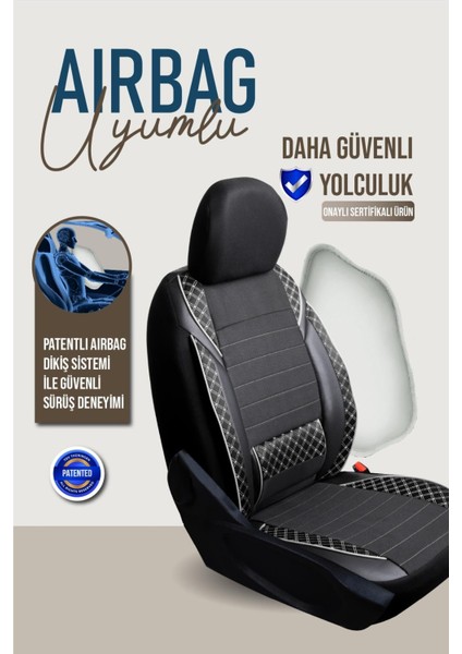 Mercedes Cla Uyumlu Yarı Deri Oto Koltuk Kılıfı Ön/arka 5 Li Set Atlas Siyah-Beyaz