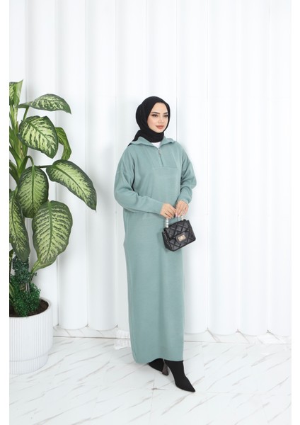 Fitilli Fermuarlı Triko Elbise