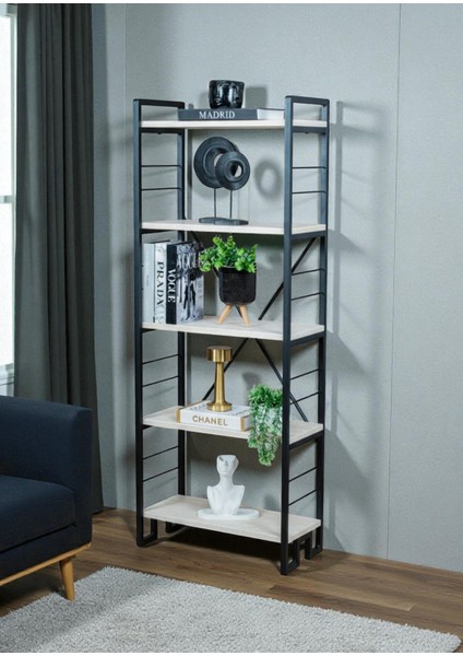 Dekoratif Beyaz Ahşap Raflı Metal Kitaplık Çok Amaçlı 5 Raflı Dolap Matkapsız Kolay Kurulum modelleri