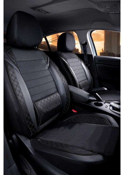 Audi Q7 Uyumlu Yarı Deri Oto Koltuk Kılıfı Ön/arka 5 Li Set Atlas Siyah