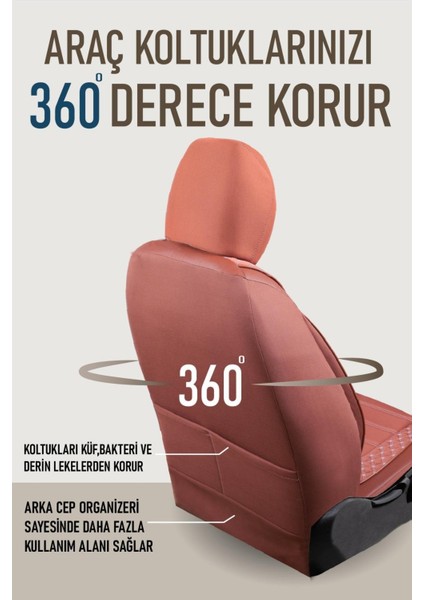 Kia Sportage Uyumlu Yarı Deri Oto Koltuk Kılıfı Ön/arka 5 Li Set Atlas Tarçın