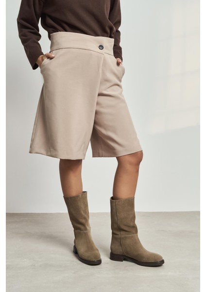 Marlone Rome Bej Hakiki Süet Kalın Düz Taban Kadın Bot fiyatları