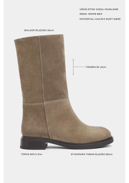Marlone Rome Bej Hakiki Süet Kalın Düz Taban Kadın Bot modelleri