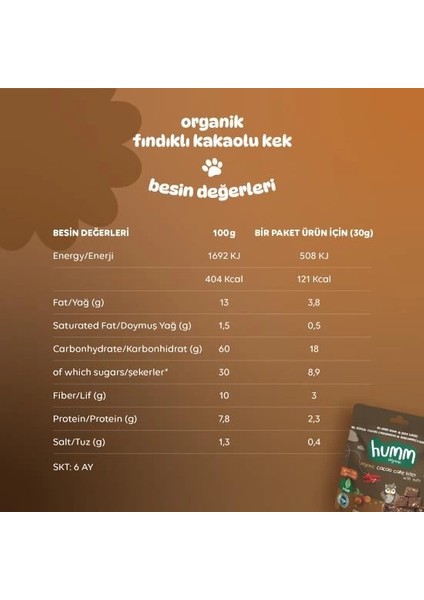 Bfs Humm Organik Fındıklı Kakaolu Vegan Kek 30 gr indirimleri