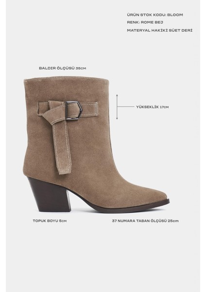 Bloom Rome Bej Süet Hakiki Deri Sivri Burun Kalın Topuklu Kemer Detay Kadın Bot modelleri