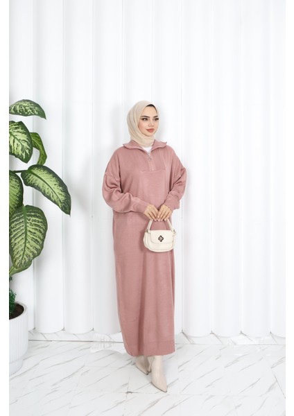 Fitilli Fermuarlı Triko Elbise