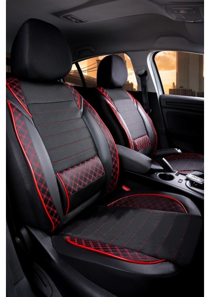 Seat Ibiza Eski Uyumlu Yarı Deri Oto Koltuk Kılıfı Ön/arka 5 Li Set Atlas Siyah-Kırmızı