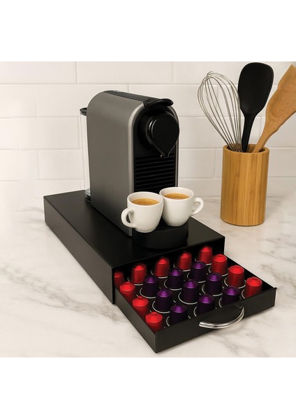 Çekmeceli Siyah 5 Bölmeli Kapsül Kahve Standı