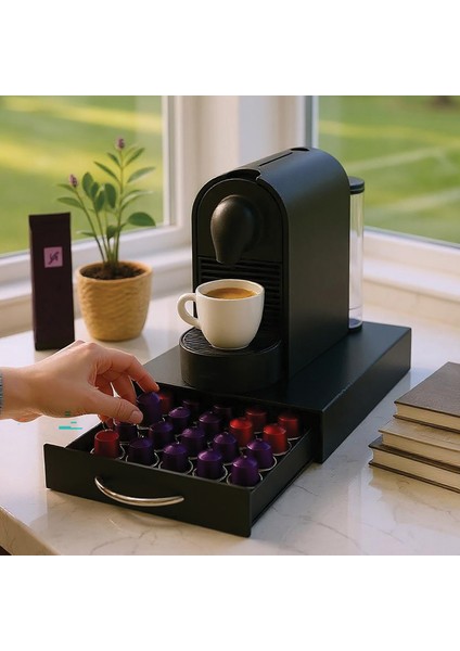 Çekmeceli Siyah 5 Bölmeli Kapsül Kahve Standı