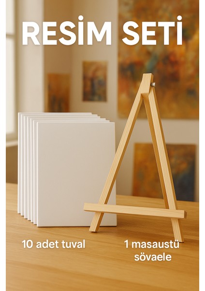 10 Adet Tuval, Resim Tuvali Seti, Tual ve Şövale, Ressam Tuval Şövalye Seti