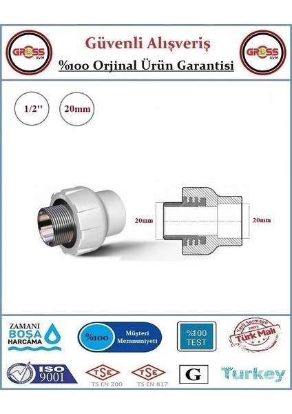 PPRC Dış Dişli Rakor - 20mm - 1/2''