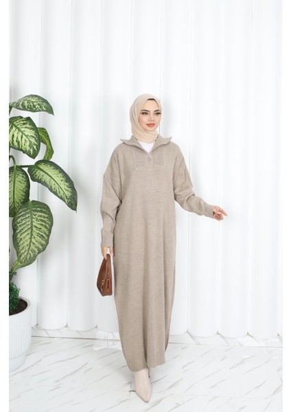 Fitilli Fermuarlı Triko Elbise