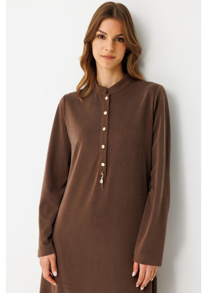 Oysh Kumaş Elbise Kahve