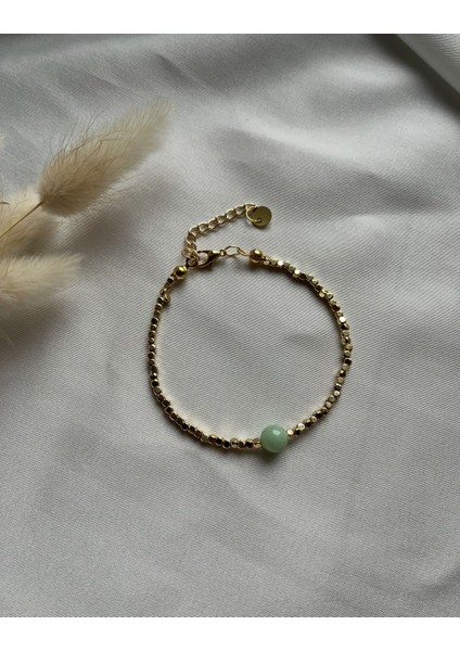 Krizopras Taşı Altın Kaplama El Yapımı Dorika Bileklik