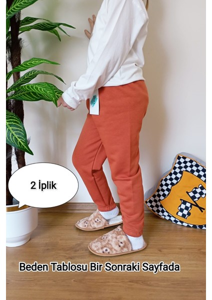 Çocuk Kiremit 2 Iplik Şardonlu Paçası Lastikli Kışlık Eşofman Altı