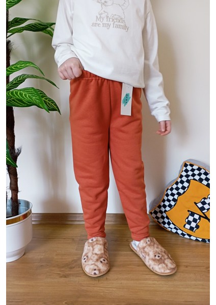 Çocuk Kiremit 2 Iplik Şardonlu Paçası Lastikli Kışlık Eşofman Altı fırsatları