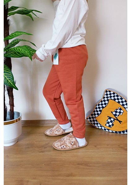 Çocuk Kiremit 2 Iplik Şardonlu Paçası Lastikli Kışlık Eşofman Altı indirimleri