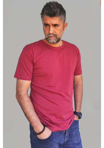 Erkek Beyaz-Siyah-Laci-Bordo-Yeşil Slim Fit Bisiklet Yaka Pamuk Elastan 5'li Basic Tişört modelleri