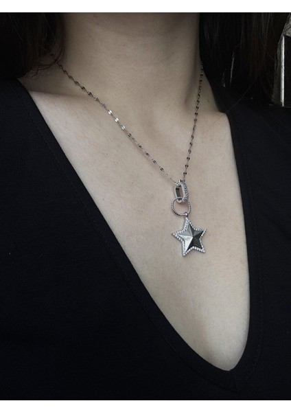 Trend Zirkon Detaylı Kalın Yıldız Kolye