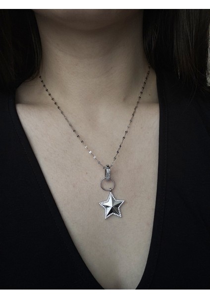 Trend Zirkon Detaylı Kalın Yıldız Kolye modelleri