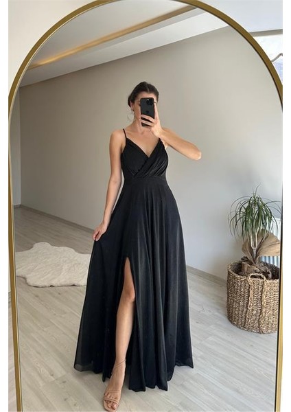 Kadın Işıltılı Kumaş Yırtmaçlı Abiye Elbise NM002 modelleri