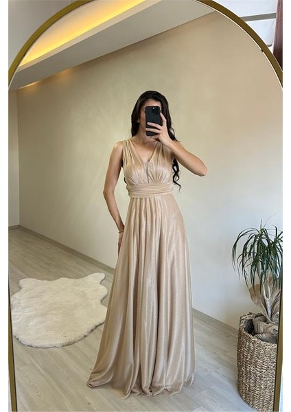 Kadın Işıltılı Kumaş Göğüs Drapeli Kolsuz Elbise NM003 fiyatları