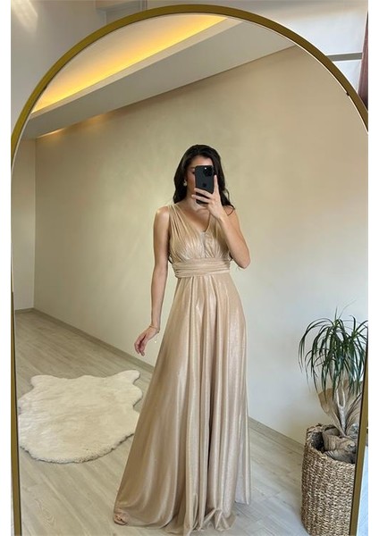 Kadın Işıltılı Kumaş Göğüs Drapeli Kolsuz Elbise NM003 fırsatları
