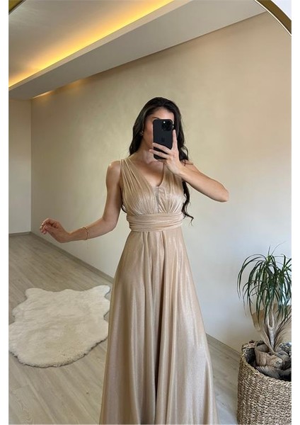 Kadın Işıltılı Kumaş Göğüs Drapeli Kolsuz Elbise NM003 indirimleri