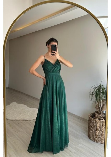 Kadın Işıltılı Kumaş Yırtmaçlı Abiye Elbise DPNM002 fiyatları