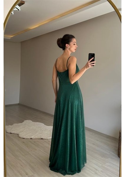 Kadın Işıltılı Kumaş Yırtmaçlı Abiye Elbise DPNM002 indirimleri