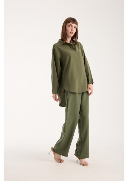 Ipeksi Yumuşaklıkta Modal Kumaş Rahat Kesim Uzun Gömlek + Pantolon Takım (2 Parça) modelleri