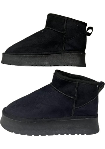 Kadın Siyah Süet Içi Kürklü Kalın Taban Bilekte Kısa Kadın Bot & Bootie fırsatları
