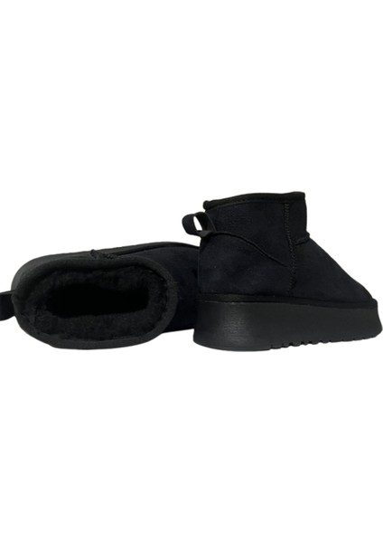 Kadın Siyah Süet Içi Kürklü Kalın Taban Bilekte Kısa Kadın Bot & Bootie indirimleri