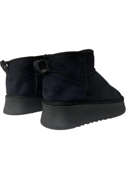 Kadın Siyah Süet Içi Kürklü Kalın Taban Bilekte Kısa Kadın Bot & Bootie