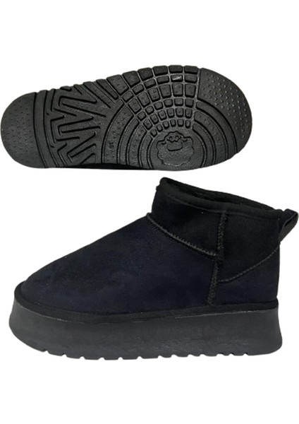 Kadın Siyah Süet Içi Kürklü Kalın Taban Bilekte Kısa Kadın Bot & Bootie