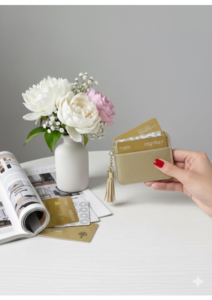 Gold Simli Püsküllü Cüzdan Kartlık