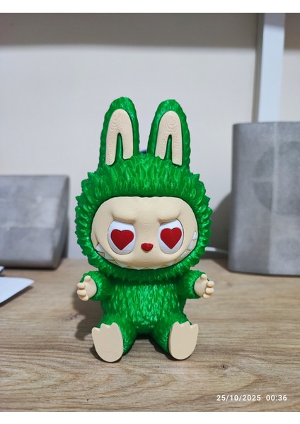 Labubu Yeşil Figür 14 cm - Dönen Göz Mekanizmalı (3 Farklı Bakış) - Özel Üretim modelleri