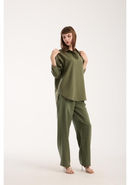 Ipeksi Yumuşaklıkta Modal Kumaş Rahat Kesim Uzun Gömlek + Pantolon Takım (2 Parça)