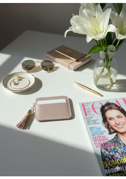 Pembe Simli Püsküllü Cüzdan Kartlık