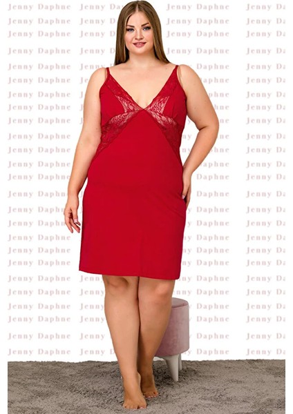 Lady Battal Büyük Beden Kırmızı Tunik Gecelik