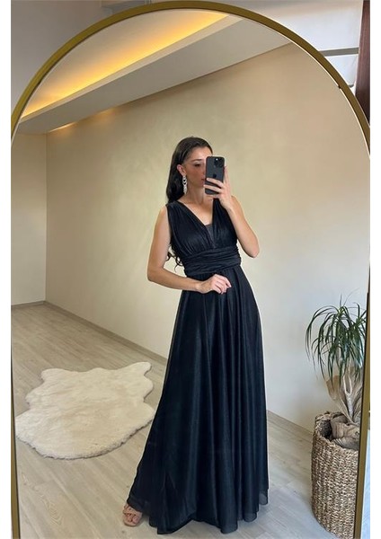 Kadın Işıltılı Kumaş Göğüs Drapeli Kolsuz Elbise NM003 modelleri