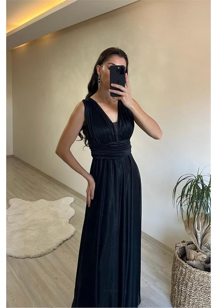 Kadın Işıltılı Kumaş Göğüs Drapeli Kolsuz Elbise NM003 fırsatları