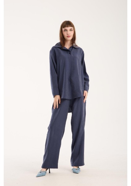 Ipeksi Yumuşaklıkta Modal Kumaş Rahat Kesim Uzun Gömlek + Pantolon Takım (2 Parça) modelleri