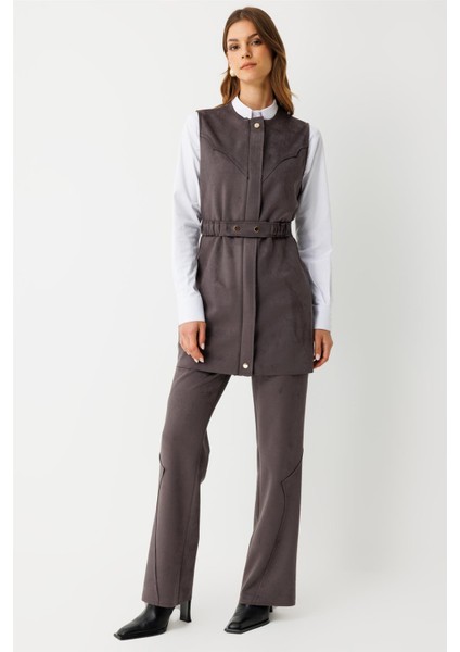 Kemer Detaylı Süet Yelek Antrasit modelleri