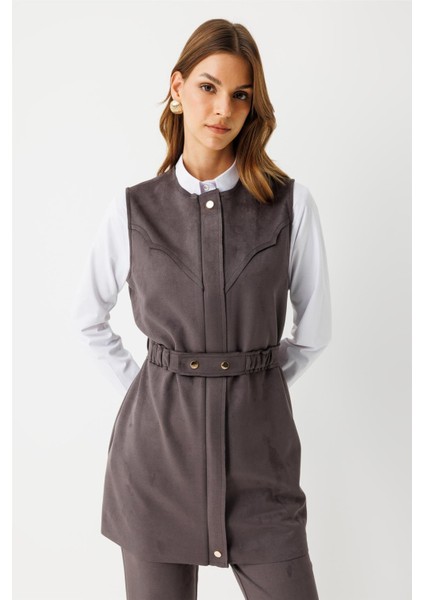 Kemer Detaylı Süet Yelek Antrasit indirimleri