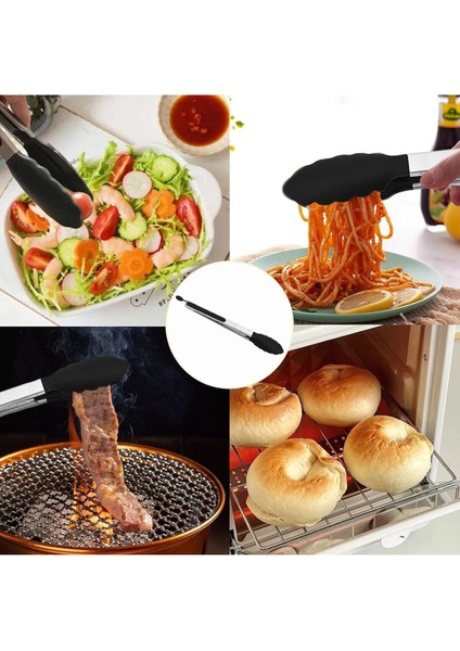 Paslanmaz Çelik Silikon Uclu Maşa Izgara Maşası Yemek Maşası Salata Maşası Tutamak