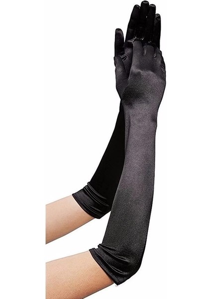 Siyah Renk Dirseğe Kadar Uzun Kumaş Eldiven (5148) fiyatları