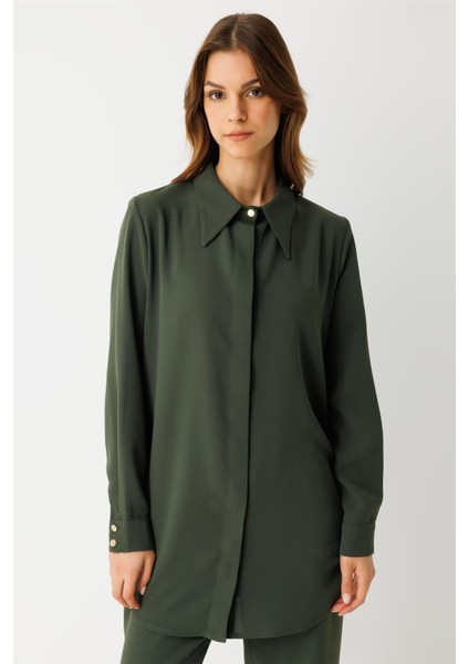 Yandan Büzgü Detaylı Pantolonlu Takım Haki modelleri