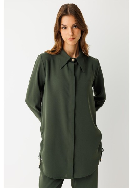 Yandan Büzgü Detaylı Pantolonlu Takım Haki fırsatları